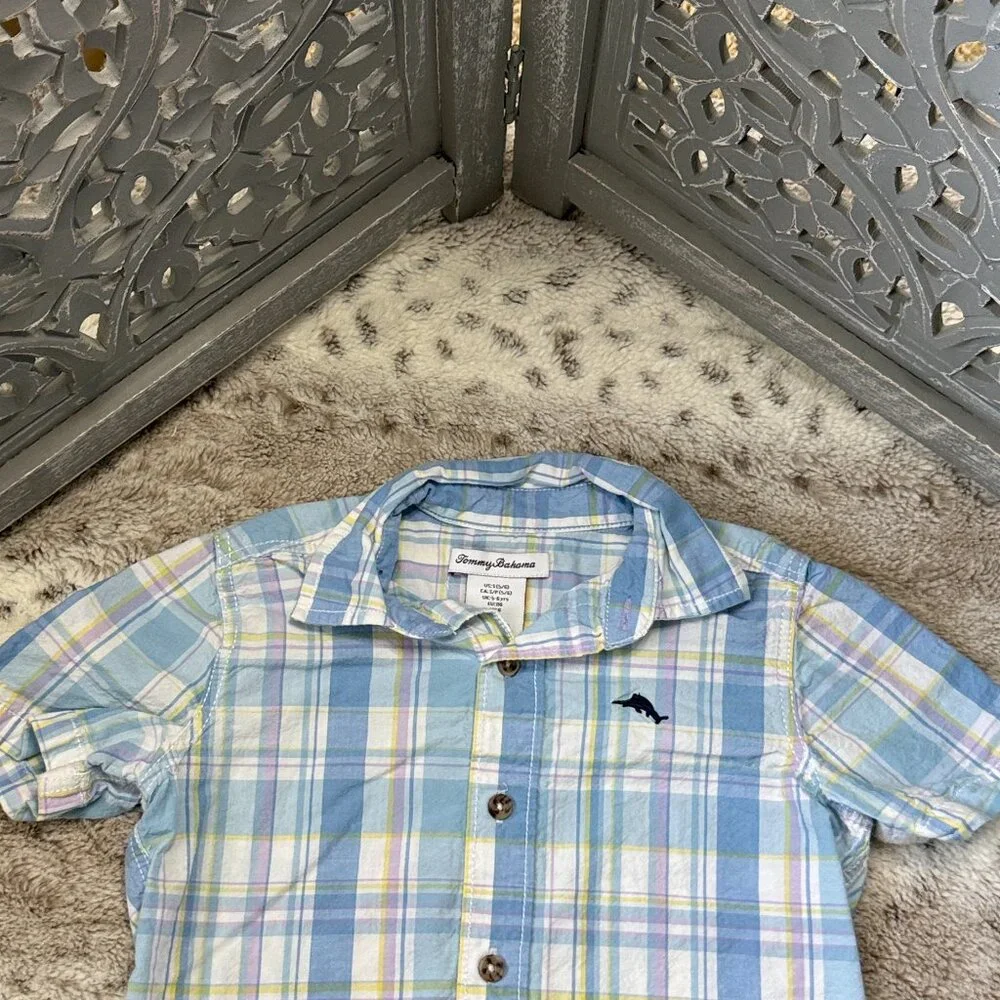 Tommy Bahama plaid button up shirt boys size 5 preppy coastal resortwear beach